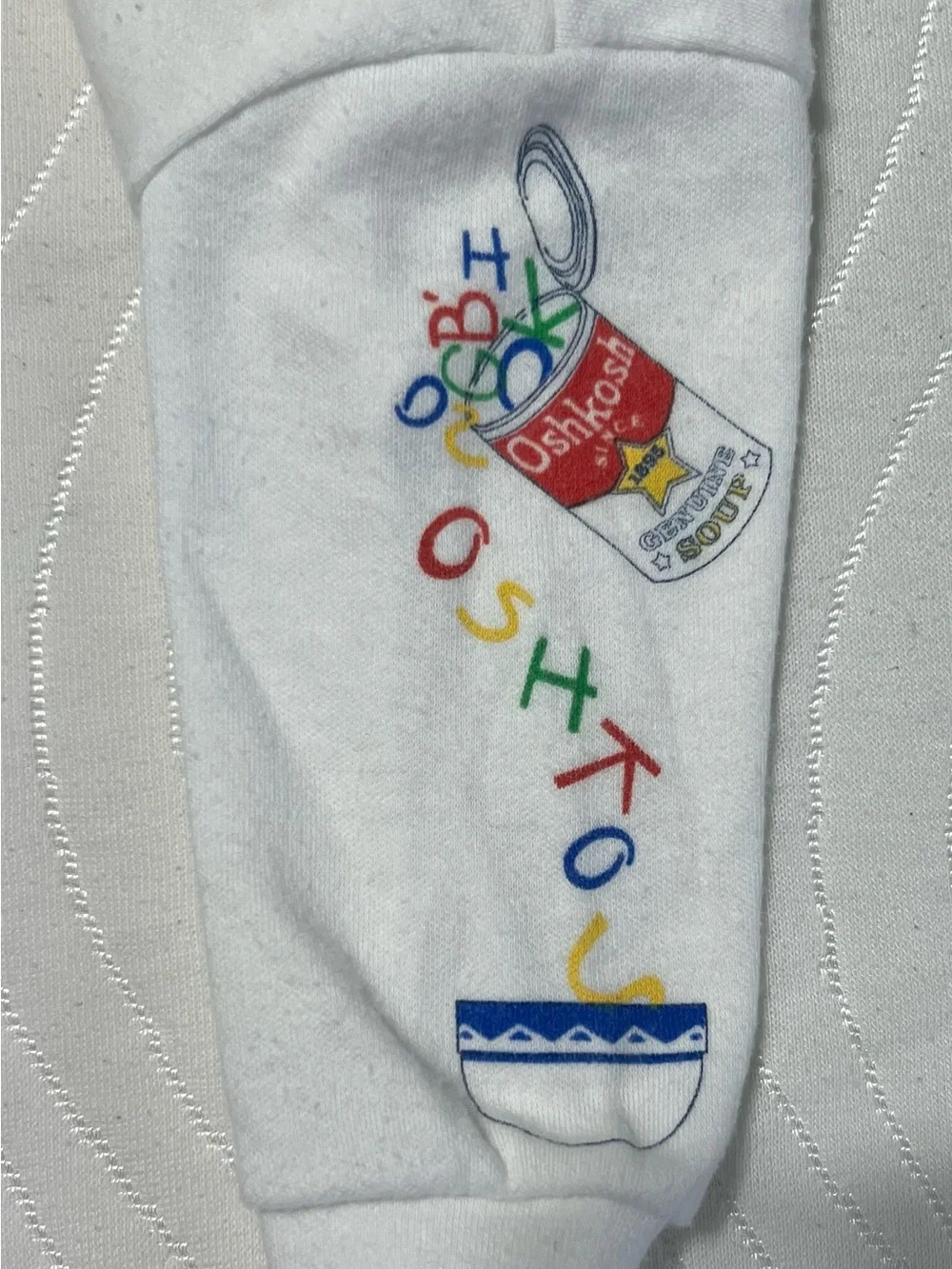 Vintage 80’s OshKosh B'gosh Cream Turtleneck with Multicolor Sleeve Letters